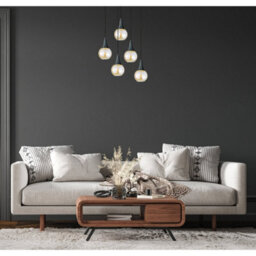 Luminosa Lighting Luminosa Lacrima Cluster Pendant Ceiling Light Black Amber Glass Shade 5X E27 - thumbnail 3