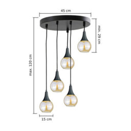 Luminosa Lighting Luminosa Lacrima Cluster Pendant Ceiling Light Black Amber Glass Shade 5X E27 - thumbnail 2