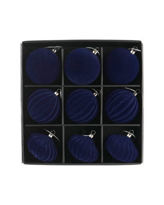 Werchristmas Set Of 9 Velvet Baubles, Navy, 10 Cm - image 1
