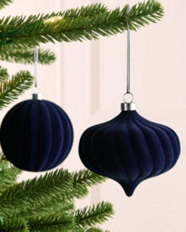Werchristmas Set Of 9 Velvet Baubles, Navy, 10 Cm - thumbnail 3