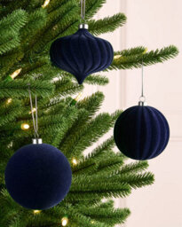 Werchristmas Set Of 9 Velvet Baubles, Navy, 10 Cm - thumbnail 2