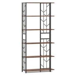 Gainoom 6-Tier Brown Bookshelf Modern Geometric Bookcase With Heavy-Duty Metal Frame - thumbnail 8