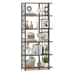 Gainoom 6-Tier Brown Bookshelf Modern Geometric Bookcase With Heavy-Duty Metal Frame - thumbnail 1