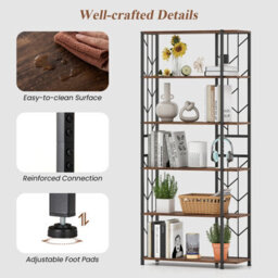 Gainoom 6-Tier Brown Bookshelf Modern Geometric Bookcase With Heavy-Duty Metal Frame - thumbnail 6