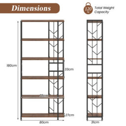 Gainoom 6-Tier Brown Bookshelf Modern Geometric Bookcase With Heavy-Duty Metal Frame - thumbnail 2