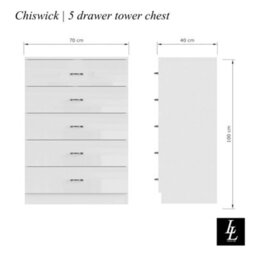 SquareBoxx Chiswick Gloss White 5 Drawer Modern Tower Chest Of Drawers - (H) 100Cm X (W) 70Cm X (D) 40Cm - thumbnail 3