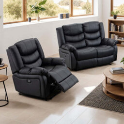 More4Homes Seattle Electric Recliner Bonded Leather 1+2 Seater Sofa Set (Black) - thumbnail 1