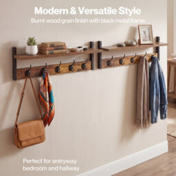 Levede Coat Rack Wall Mounted Wooden Hook Hanger Storage Shelf 2 Pack Brown - thumbnail 8