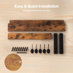 Levede Coat Rack Wall Mounted Wooden Hook Hanger Storage Shelf 2 Pack Brown - thumbnail 9