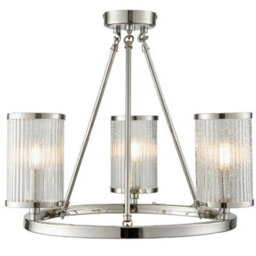 3 Light Chandelier Pendant Nickel Ribbed Glass Shade Hanging Ceiling Lamp Holder - thumbnail 3