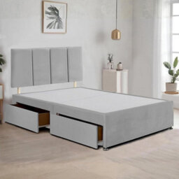 Silver Plush Fabric 4Ft6 Double Bed Frame With 20 Inch Vertical Line Headboard And 2 Drawers - thumbnail 1