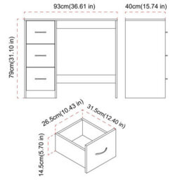 Urbn-Living Urbnliving Height 79.5Cm 3 Drawer Wooden Bedroom Dressing Grey Drawers And Ash Grey Carcass Computer Work Table Desk Jewellery - thumbnail 6