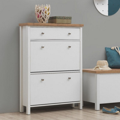 Timber Art Design Astbury 3 Tier Shoe Cabinet Storage Cupboard Footwear Stand Rack Wooden White - image 1