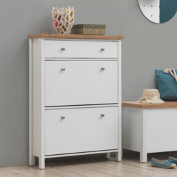 Timber Art Design Astbury 3 Tier Shoe Cabinet Storage Cupboard Footwear Stand Rack Wooden White - thumbnail 1