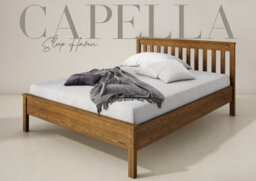 Nodax Super King Bed Frame Capella, F17, Solid Pine Wood, Easy Assembly, Sturdy Slats & Extra Support Legs, 6Ft, Oak Finish - thumbnail 1
