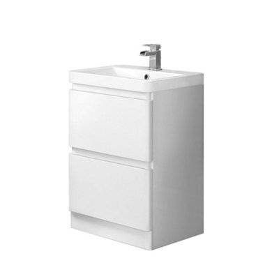 Sundaze 600mm Gloss White Floor Standing 2 Drawer Vanity Unit Storage Bathroom Furniture - image 1