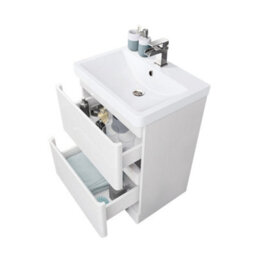 Sundaze 600mm Gloss White Floor Standing 2 Drawer Vanity Unit Storage Bathroom Furniture - thumbnail 2