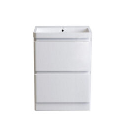Sundaze 600mm Gloss White Floor Standing 2 Drawer Vanity Unit Storage Bathroom Furniture - thumbnail 3