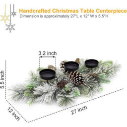 Taylor & Brown Winter Frost Christmas Table Candle Holder, Snow-Dusted Pine & Evergreen Centerpiece, Elegant Dining Table Decor - thumbnail 6