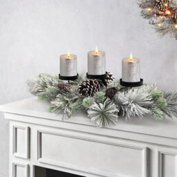 Taylor & Brown Winter Frost Christmas Table Candle Holder, Snow-Dusted Pine & Evergreen Centerpiece, Elegant Dining Table Decor - thumbnail 3