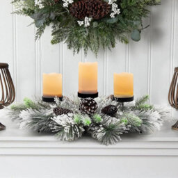 Taylor & Brown Winter Frost Christmas Table Candle Holder, Snow-Dusted Pine & Evergreen Centerpiece, Elegant Dining Table Decor - thumbnail 2