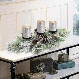 Taylor & Brown Winter Frost Christmas Table Candle Holder, Snow-Dusted Pine & Evergreen Centerpiece, Elegant Dining Table Decor - thumbnail 5