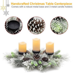 Taylor & Brown Winter Frost Christmas Table Candle Holder, Snow-Dusted Pine & Evergreen Centerpiece, Elegant Dining Table Decor - thumbnail 4