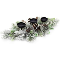 Taylor & Brown Winter Frost Christmas Table Candle Holder, Snow-Dusted Pine & Evergreen Centerpiece, Elegant Dining Table Decor