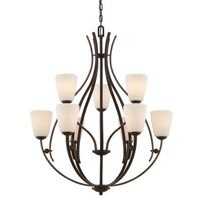 Elegant 9 Bulb Chandelier Pendant Light In Palladian Bronze With Led E27 Bulbs
