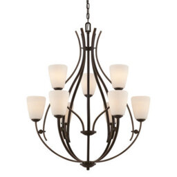 Elegant 9 Bulb Chandelier Pendant Light In Palladian Bronze With Led E27 Bulbs