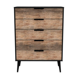 Fuji 5 Drawer Chest In Vintage Oak & Black (Ready Assembled)