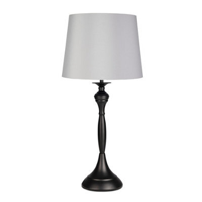 Lighting Supermarket Messini Large Black Elegant Candlestick Table Lamp With Grey Silver Lined Shade - image 1