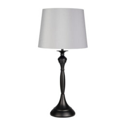 Lighting Supermarket Messini Large Black Elegant Candlestick Table Lamp With Grey Silver Lined Shade - thumbnail 1
