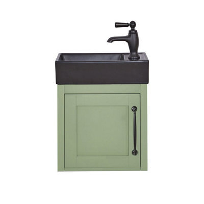 Homestylestore Pastel Green 400mm Wall Hung Bathroom Vanity Unit Black Basin And Black T Bar Handle - image 1
