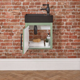 Homestylestore Pastel Green 400mm Wall Hung Bathroom Vanity Unit Black Basin And Black T Bar Handle - thumbnail 3