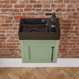 Homestylestore Pastel Green 400mm Wall Hung Bathroom Vanity Unit Black Basin And Black T Bar Handle - thumbnail 2