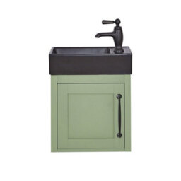 Homestylestore Pastel Green 400mm Wall Hung Bathroom Vanity Unit Black Basin And Black T Bar Handle - thumbnail 1