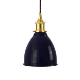 Navy Blue Classic Small Pantry Metal Painted Dome Pendant Light With Polished Brass Lamp Holder And Black Twisted Cable - Se Home
