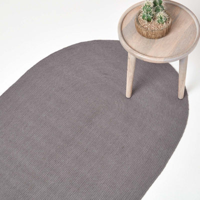 Homescapes Grey Handmade Woven Braided Oval Rug, 60 X 90 Cm - image 1