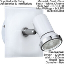 Stylish Ip44 Wall Light For Bathrooms With Gu10 Bulb - White And Chrome Finish - thumbnail 2
