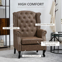 Homcom Chesterfield-Style Wing Back Armchair Tufted Accent Chair Brown - thumbnail 4