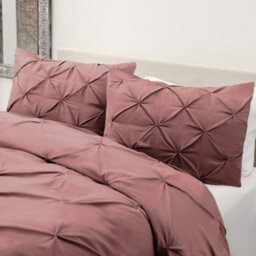 TheWhiteWater Limited Pintuck Duvet Cover Set + Matching Pillowcases With Bedsheet - 3In1 Hotel Style Bedding Set -Dusky Pink - thumbnail 6