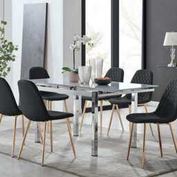 Furniturebox Uk Enna White Glass Extending Dining Table And 6 Black Corona Gold Leg Chairs - thumbnail 1