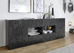 FurniComp LTD Furnicomp Evora 2 Door 4 Drawer Grey Gloss Sideboard - thumbnail 1