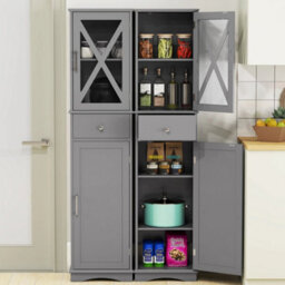 Freestanding Narrow Storage Cupboard Bathroom Tall Cabinet-Grey - thumbnail 3