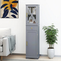 Freestanding Narrow Storage Cupboard Bathroom Tall Cabinet-Grey - thumbnail 4