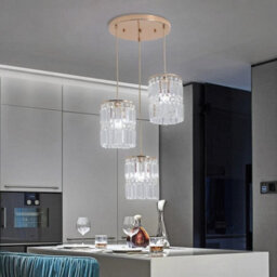 Crystal Chandelier 3-Light Ceiling Gold Pendant Lighting E14 - thumbnail 3