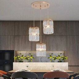 Crystal Chandelier 3-Light Ceiling Gold Pendant Lighting E14 - thumbnail 2