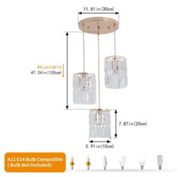 Crystal Chandelier 3-Light Ceiling Gold Pendant Lighting E14 - thumbnail 4