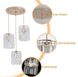 Crystal Chandelier 3-Light Ceiling Gold Pendant Lighting E14 - thumbnail 5